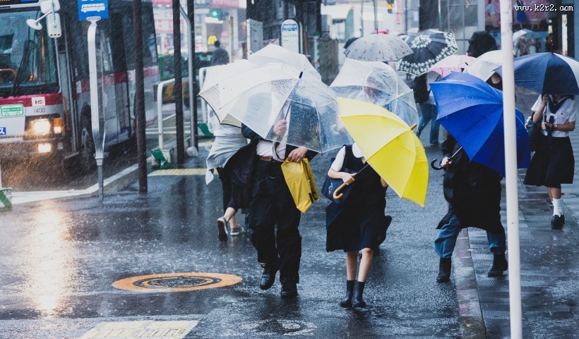 雨天街道打伞的人们图片