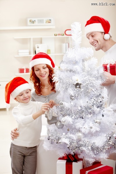 戴着圣诞帽的一家人图片