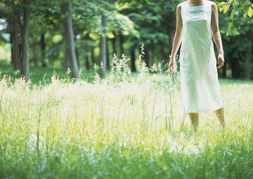 女性和绿色森林图片大全