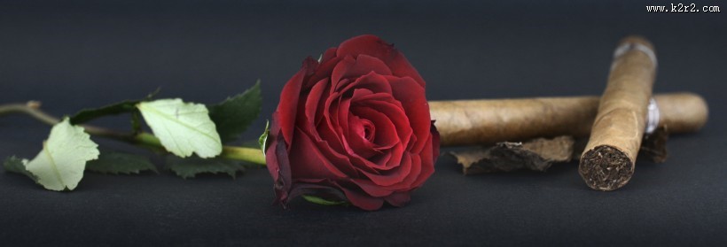 雪茄、玫瑰和啤酒放置一起图片