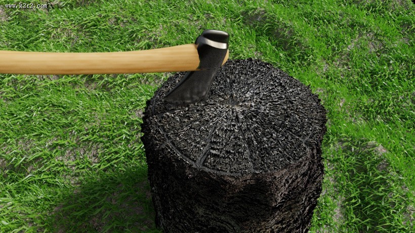 砍在木头上的斧头图片