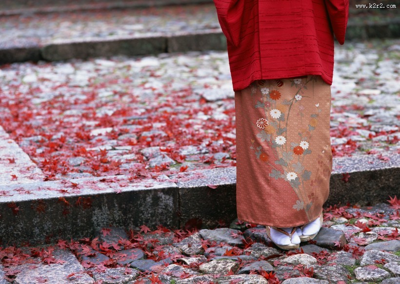 日式庭院和枫叶图片