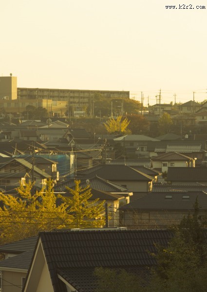 夕阳的城镇图片