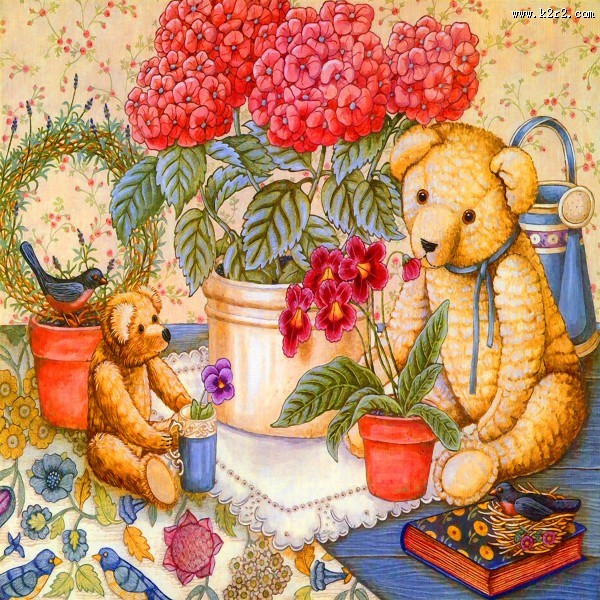 可爱卡通熊家居三联画图片