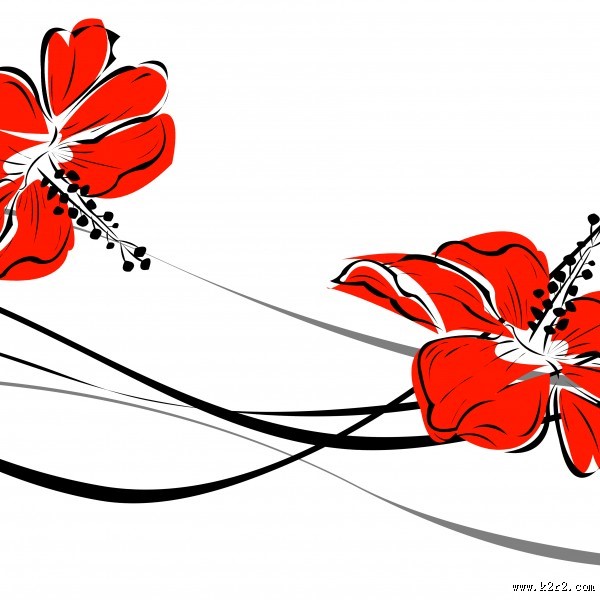 喜庆红色花朵三联画图片