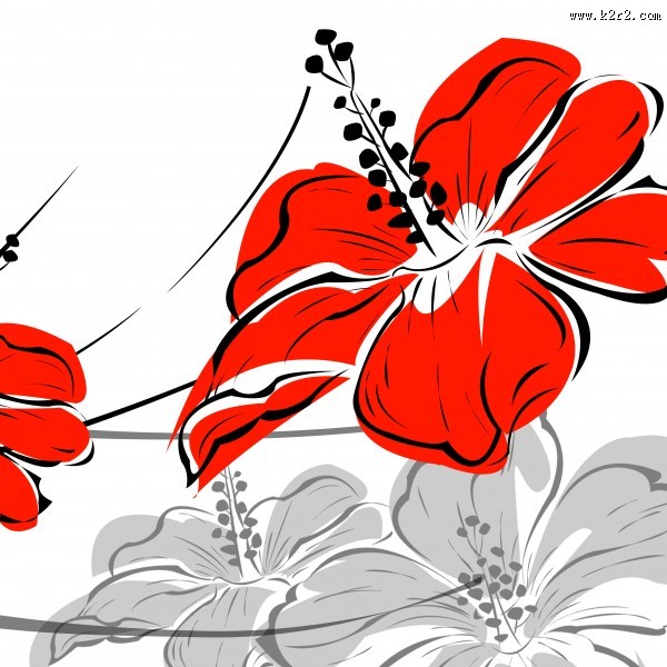 喜庆红色花朵三联画图片