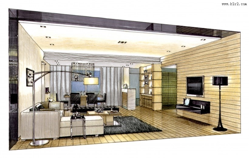 梁志天室内手绘深化透视图片