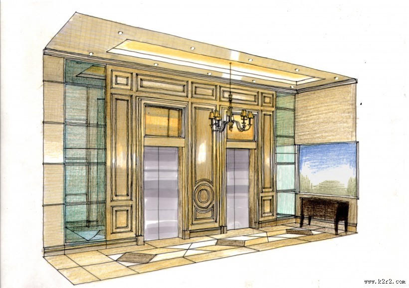 梁志天手绘福州项目大堂图片