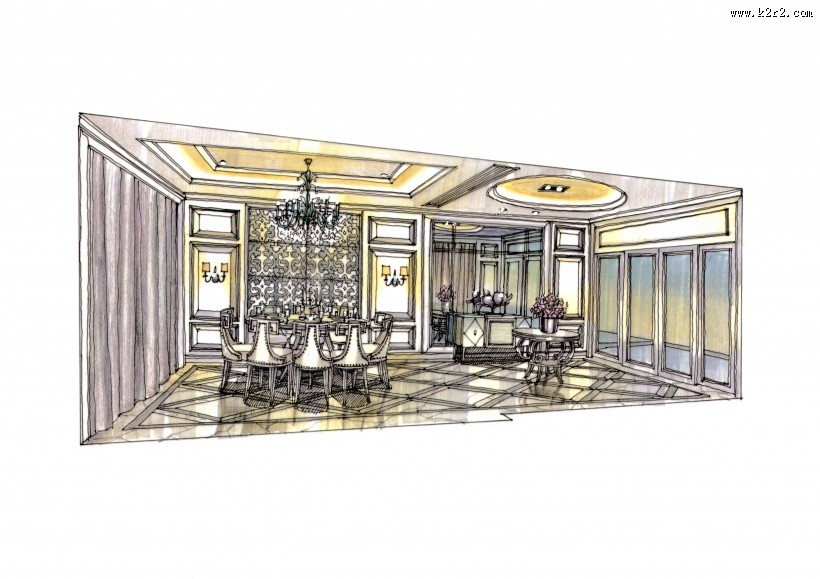 梁志天福州项目室内手绘图片