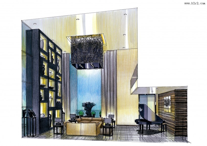 广州万科会所深化手绘透视图图片