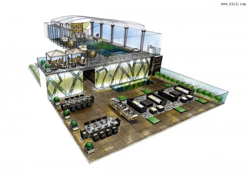 广州万科会所深化手绘透视图图片