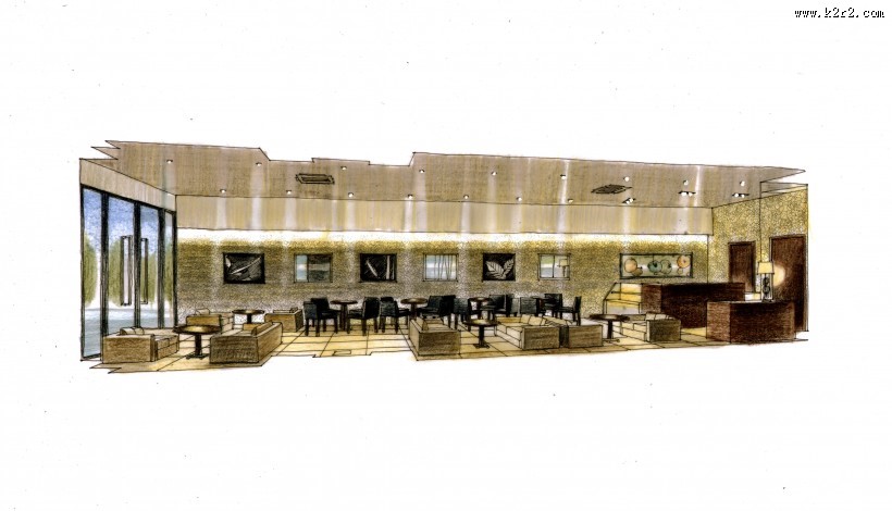 东莞奥乐斯咖啡馆室内设计手绘图片