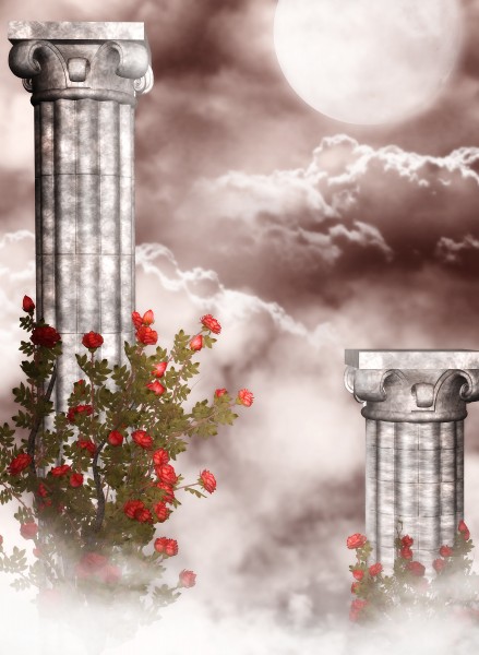 梦幻花朵建筑背景素材图片