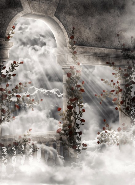 梦幻花朵建筑背景素材图片