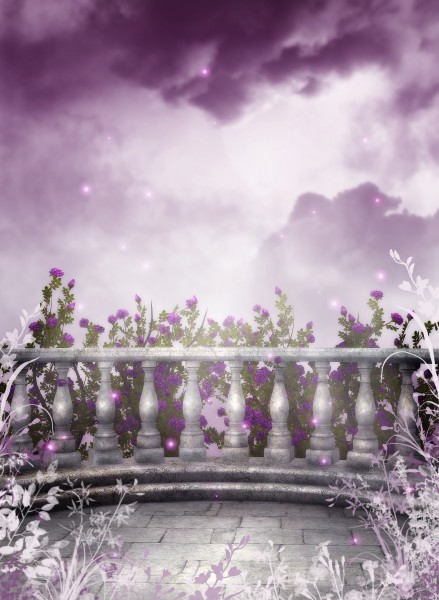 梦幻花朵建筑背景素材图片