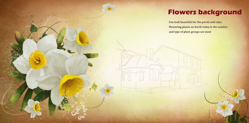 黄色系手绘花朵明信片图片