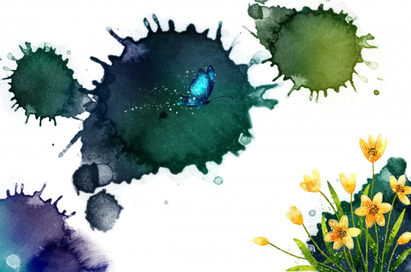 笔触墨迹和手绘花朵图片