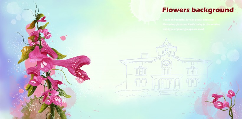 蓝色手绘花朵明信片图片