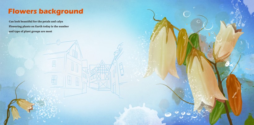 蓝色手绘花朵明信片图片