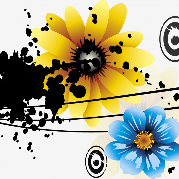 蓝色花朵三联挂画图片