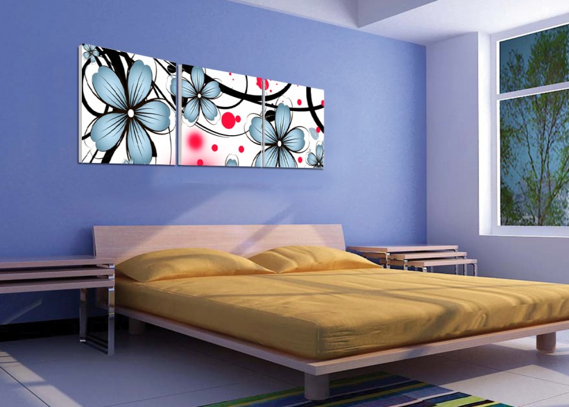 蓝色花朵三联挂画图片