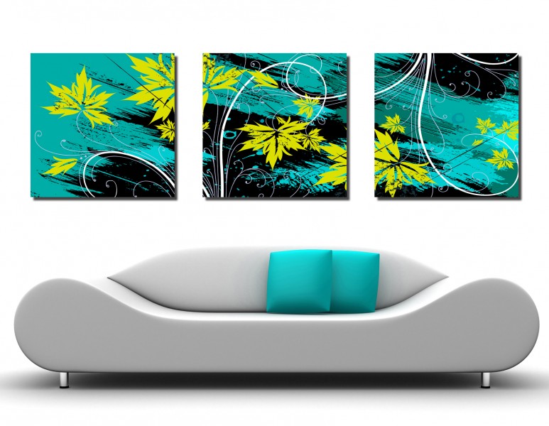 蓝色花朵三联挂画图片