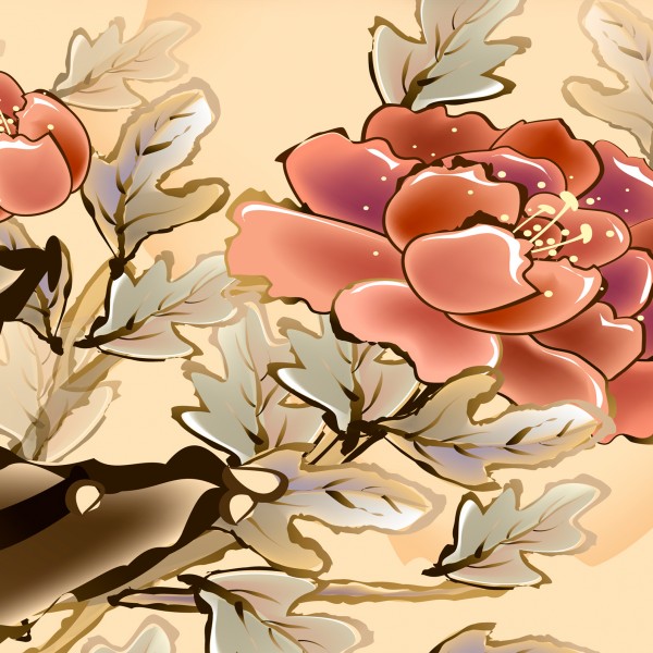 中国风牡丹三联挂画图片