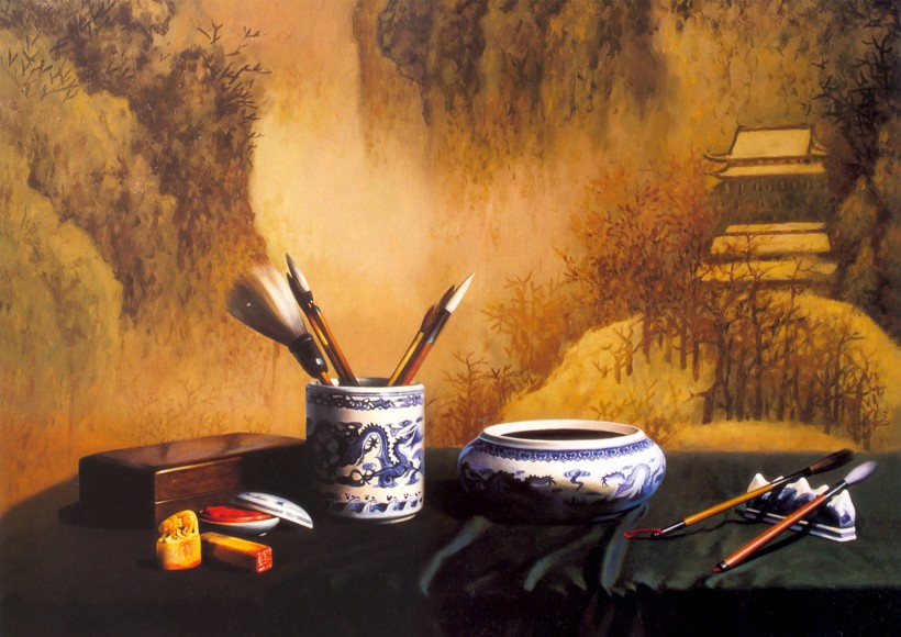 温馨家庭花园油画图片