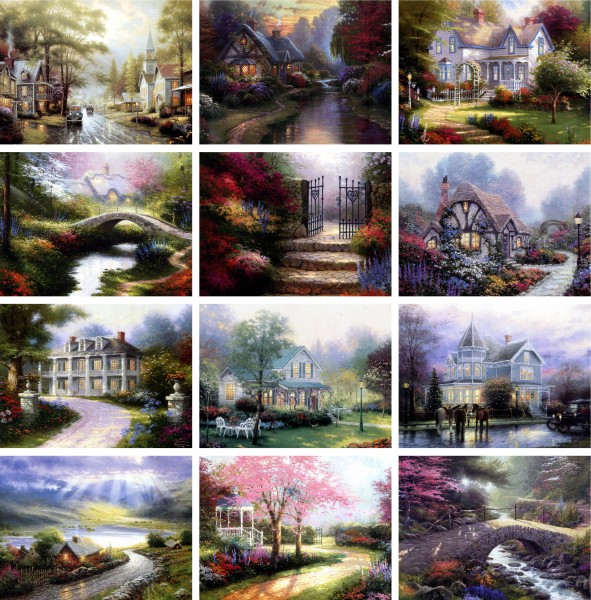 风景三联油画图片大全