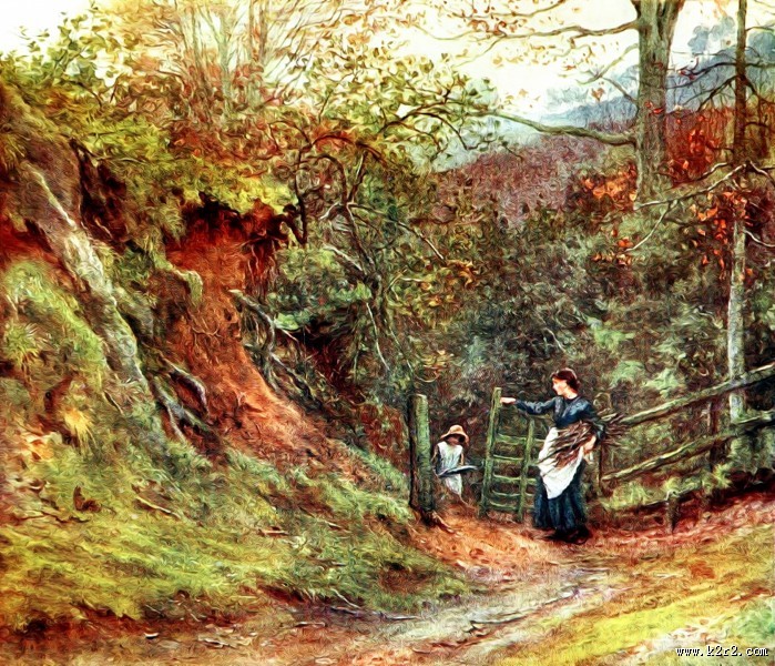 清新水彩画乡村风景图片