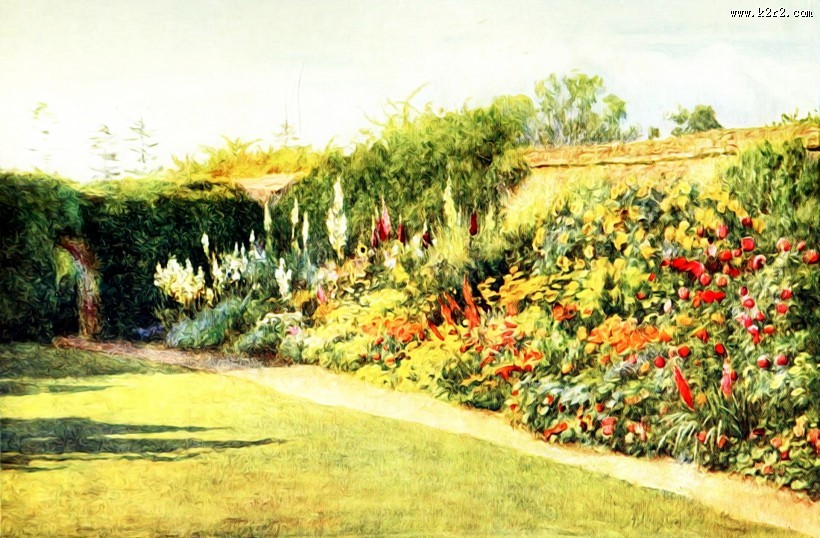 清新水彩画乡村风景图片