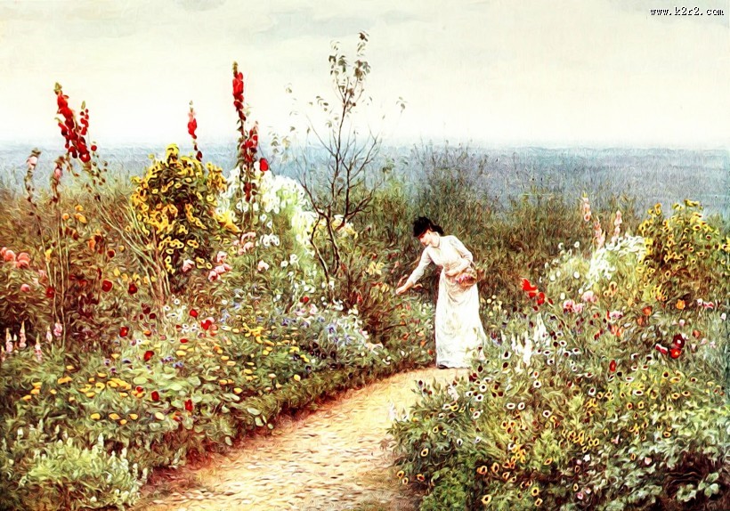 清新水彩画乡村风景图片