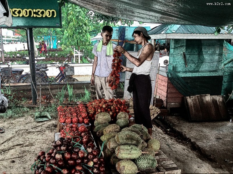 缅甸风情素描图片