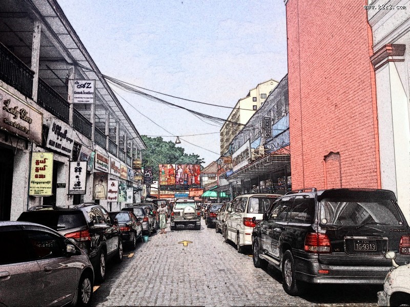 缅甸风情素描图片