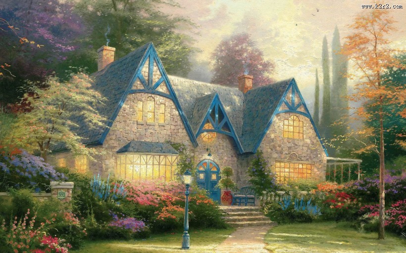 清新油画美景图片