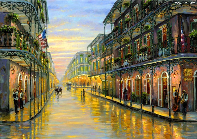 欧洲小镇风景油画图片