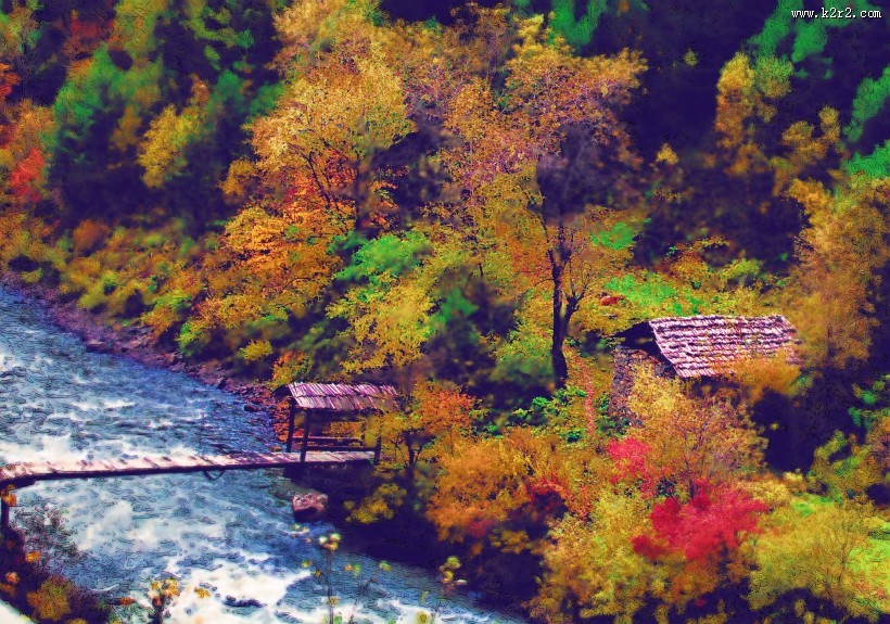 四川阿坝米亚罗风景油画效果图片大全