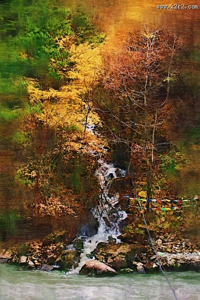 四川阿坝米亚罗风景油画效果图片大全