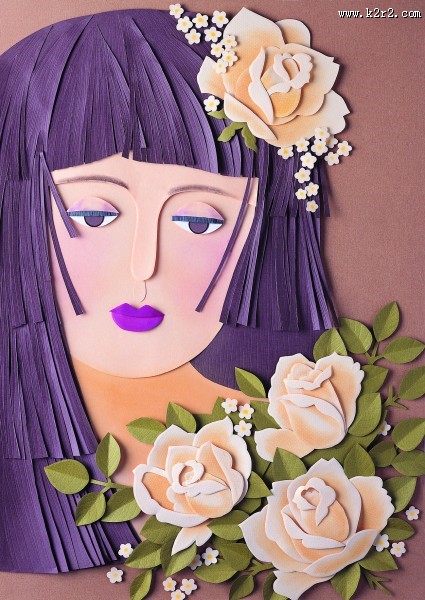 人物、花朵纸雕图片