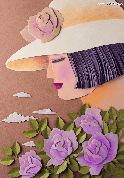 人物、花朵纸雕图片