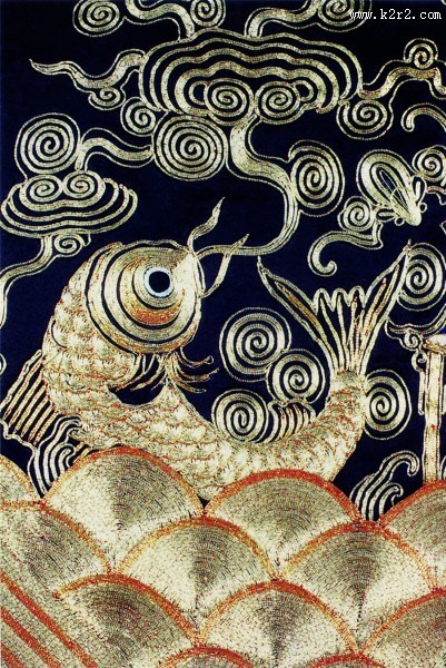 金鱼刺绣图案图片