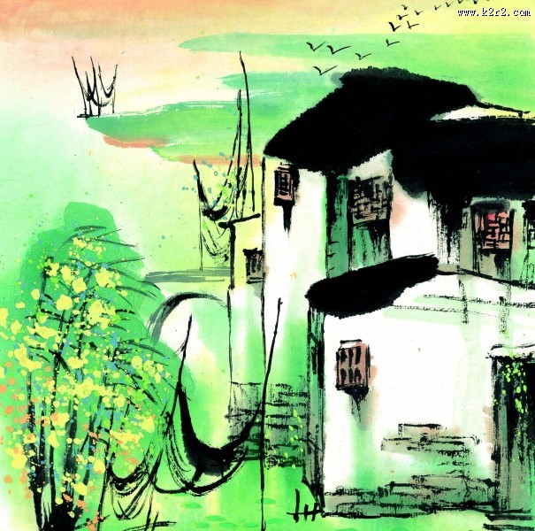 江南水乡春天水墨图片大全