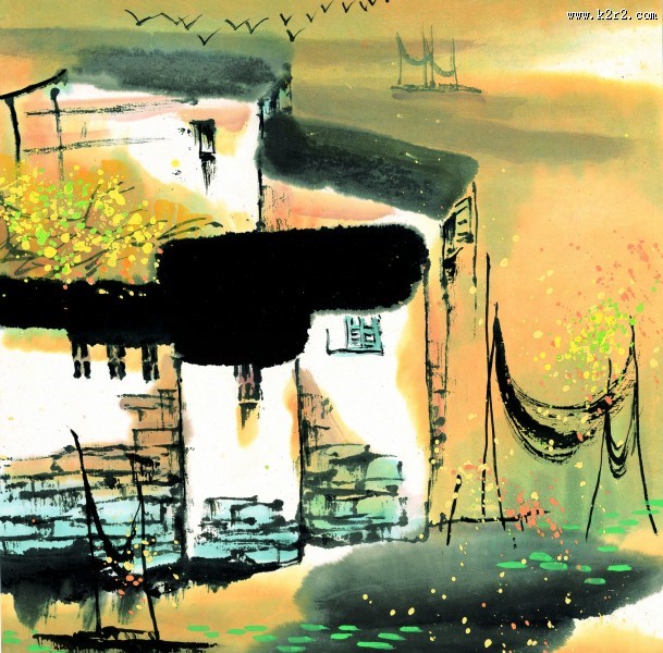 江南水乡秋天水墨图片