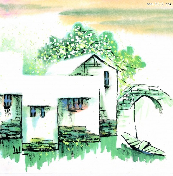 江南水乡冬天水墨图片