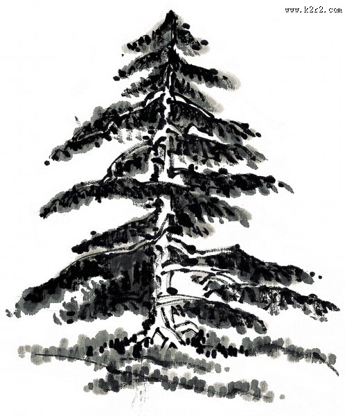 水墨松树图片