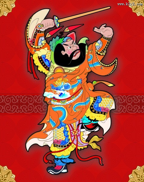 门神画贴矢量图片