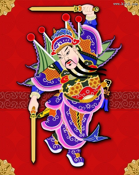 门神画贴矢量图片