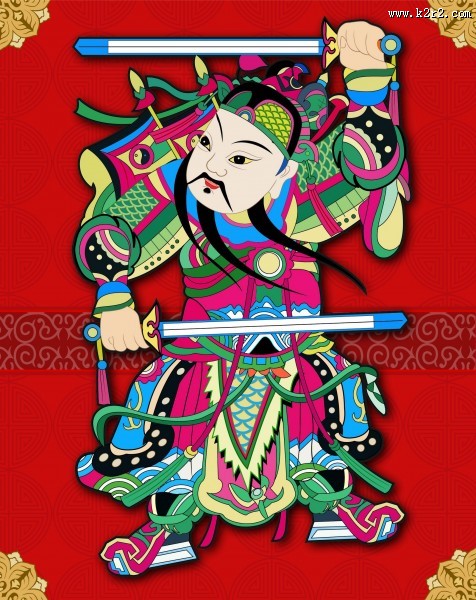 门神画贴矢量图片