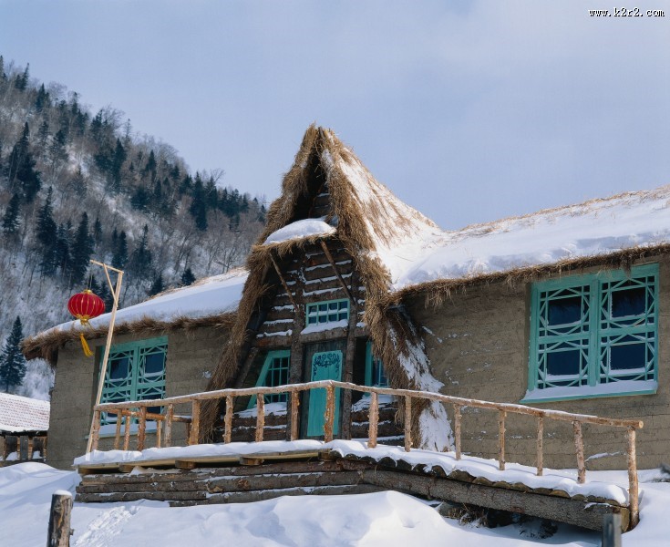 雪与村庄图片