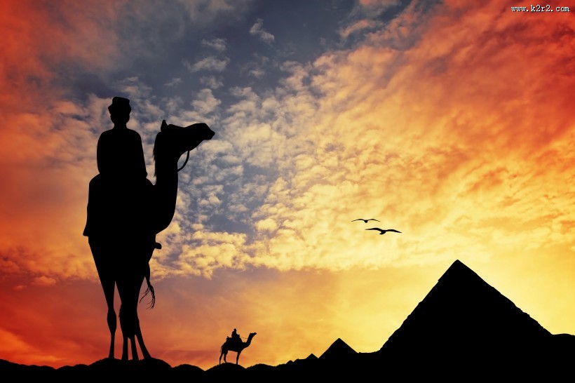 荒漠骆驼人物行走图片